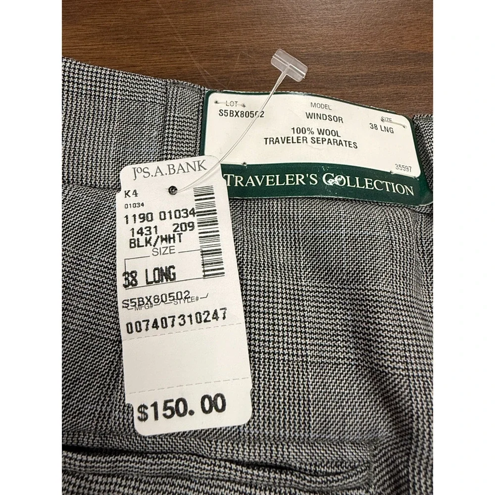 Jos A Bank 100% Wool Suit Gray Glen Plaid Classic 42L 38xUnfinished $585Retail